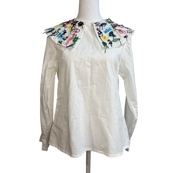 RARE $495 Mii Collection Embroidered Collar White Long Sleeve Blouse Women's Top - Picture 2 of 13
